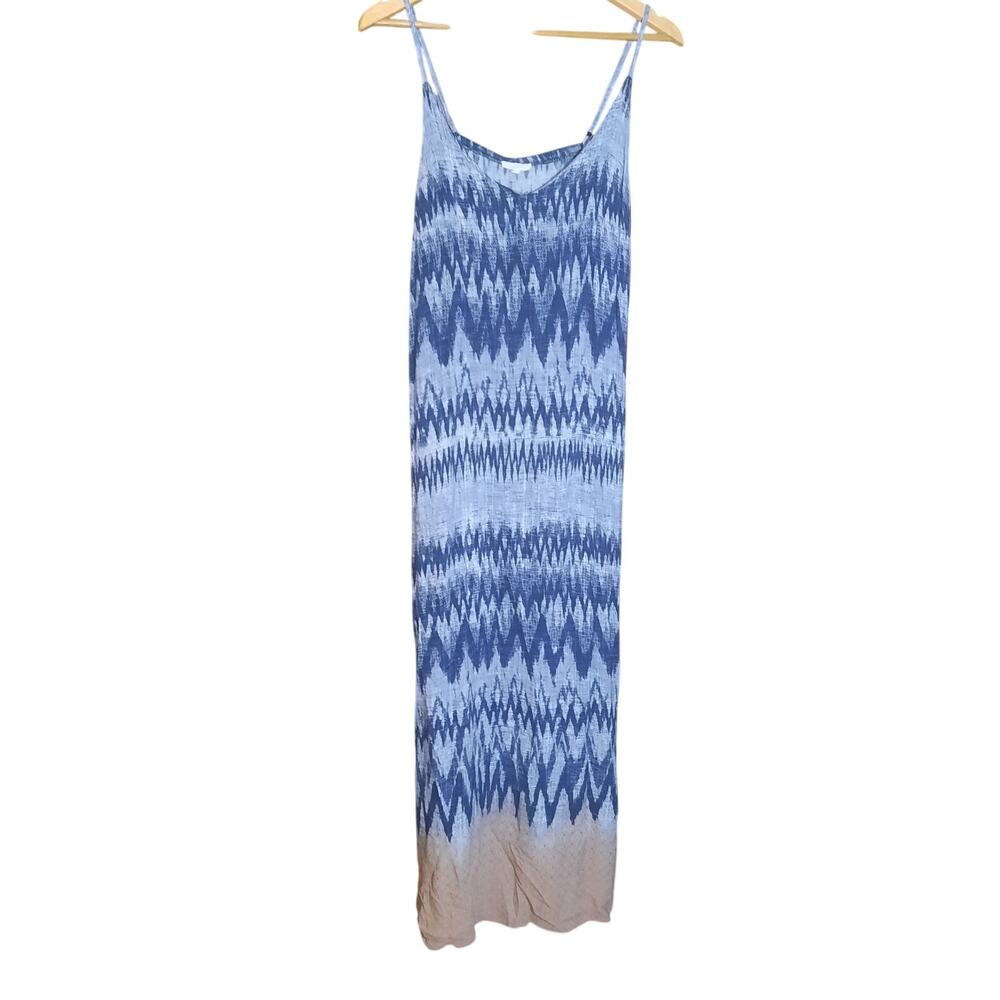 Mystree Womens Blue Zig Zag Print Spaghetti Strap Side Slits Maxi Dress Size L